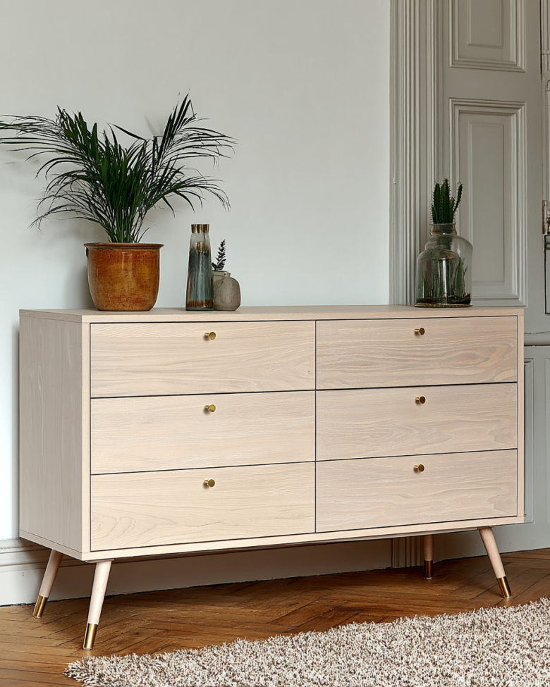 Prime komód 6 fiókkal - Fehér tölgy