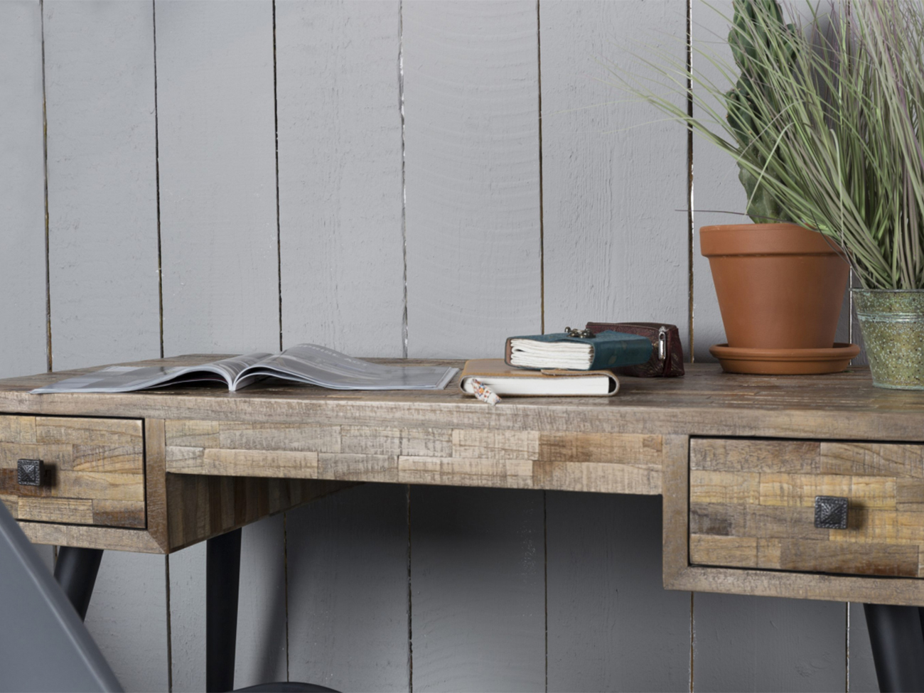 Íróasztal/Melléktábla 'Leo' - Teak/Fém