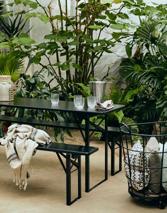 Asztal és padok 'Garden' 220x60cm - Fekete