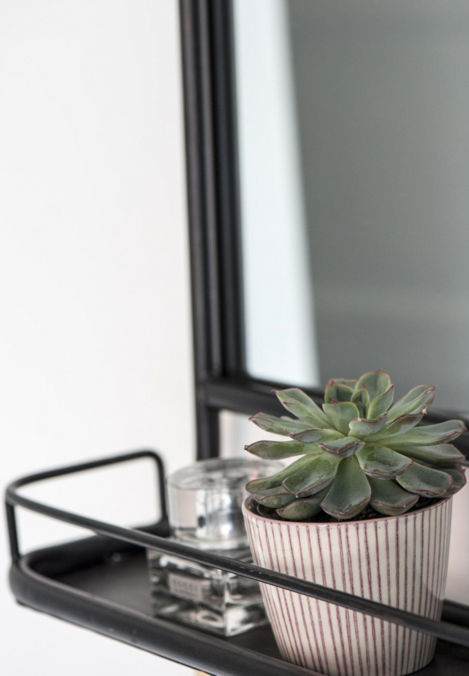 Fali tükör polccal 'Tulipán' - Fekete