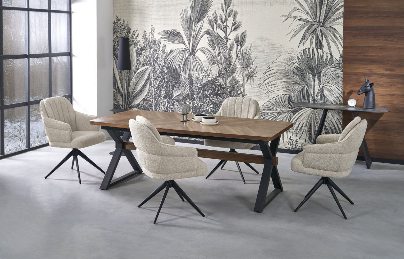 Étkezőasztal 'Baron' 200-350cm - Természetes/fekete