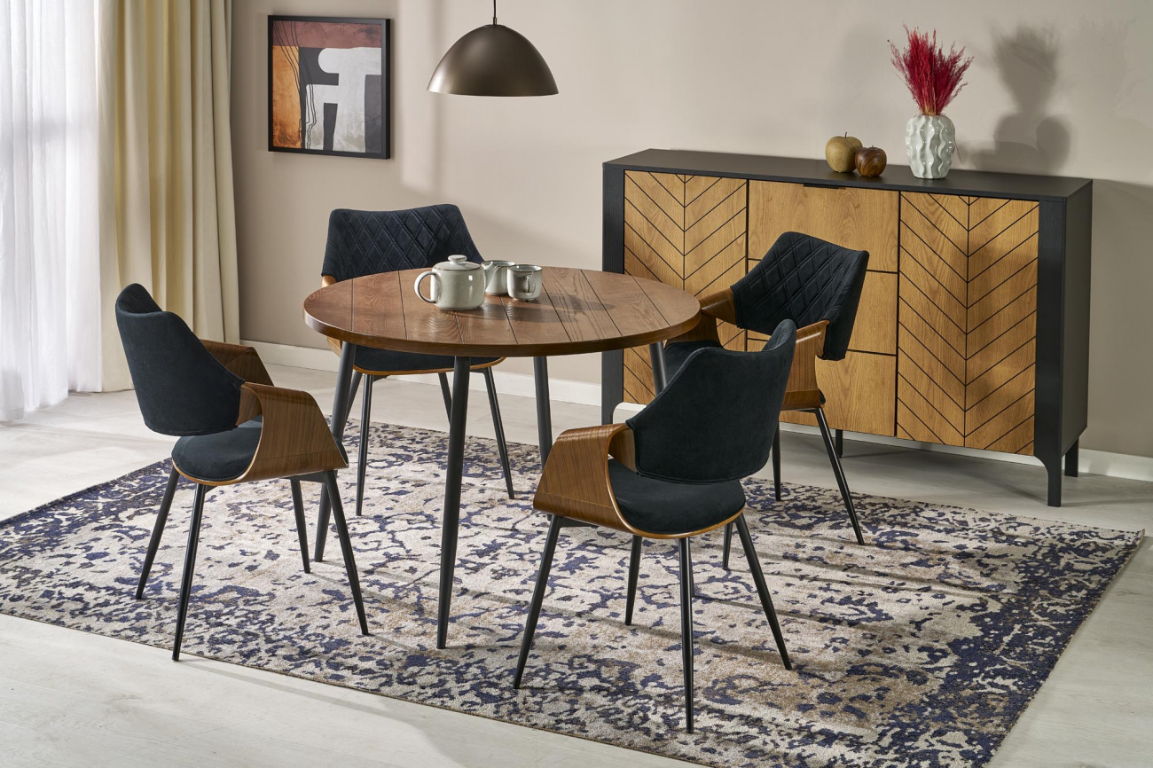 Étkezőasztal 'Barry' Kerek 105cm - Természetes/fekete