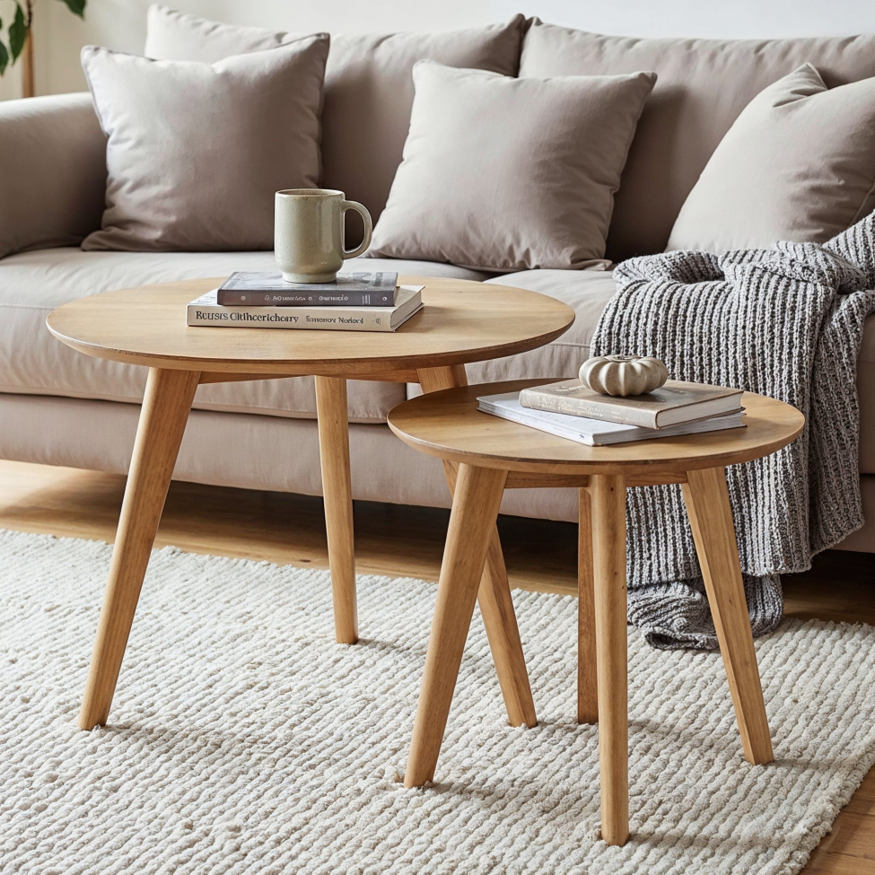 Kerek kávézóasztal 'Nagano' 2 darab - Tölgy