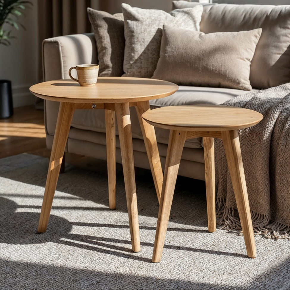 Kerek kávézóasztal 'Nagano' 2 darab - Tölgy