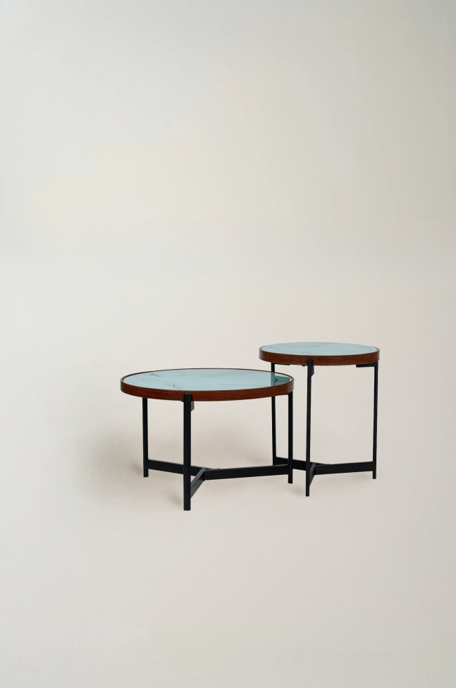 Kávézóasztal 'Marble' 2 részes - Fekete/Fehér