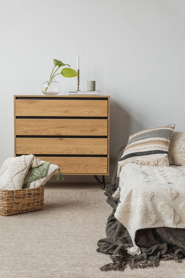 Fiókos szekrény 'Elle' 90x90 - Tölgy/Fekete