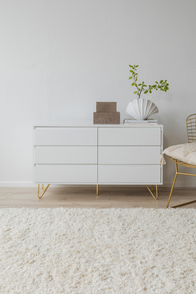 Fiókos szekrény 'Elle' 120x70 - Fehér/Brass