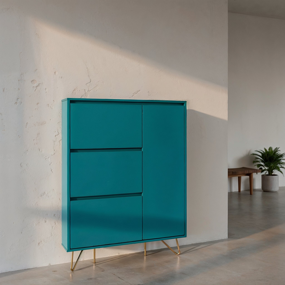 Cipős szekrény 'Elle' - Türkiz/Brass