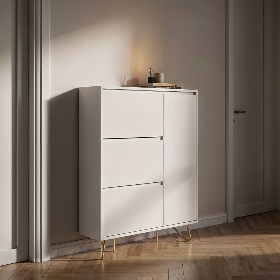 Cipőszekrény 'Elle' - Fehér/Arany