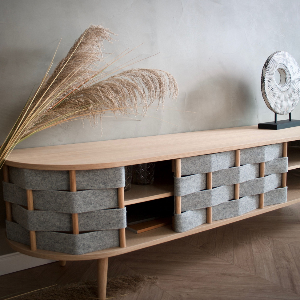 TV állvány 'Felt' 160cm - Természetes/Szürke