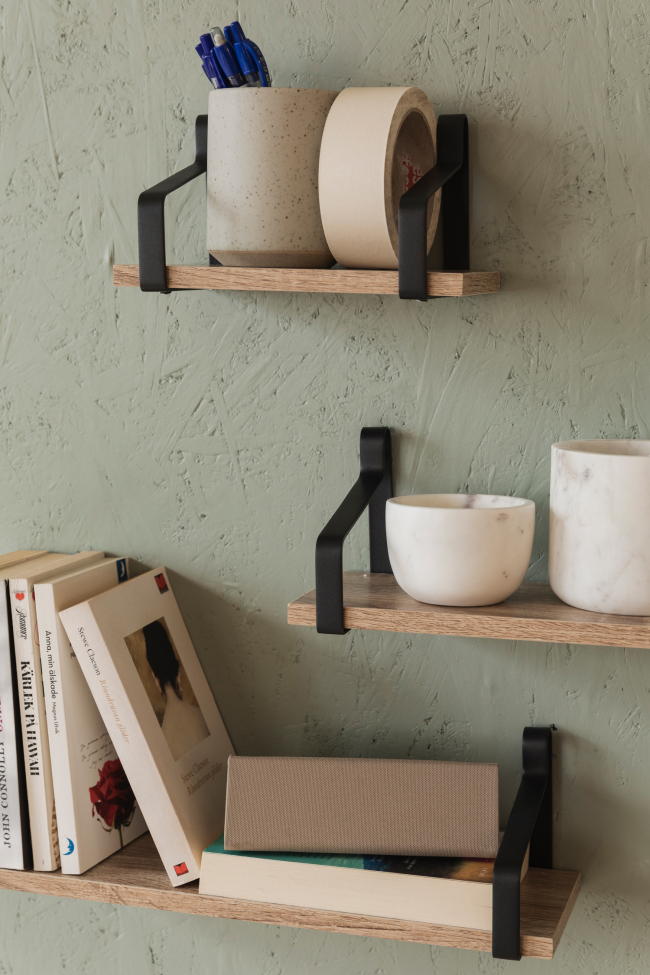 3 darab Mia fali polc - Fekete/Natúr