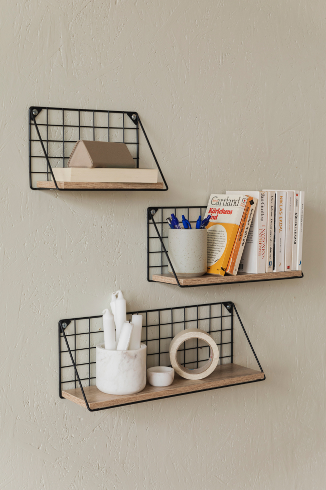 3 darab Net fali polc - Fekete/Natúr