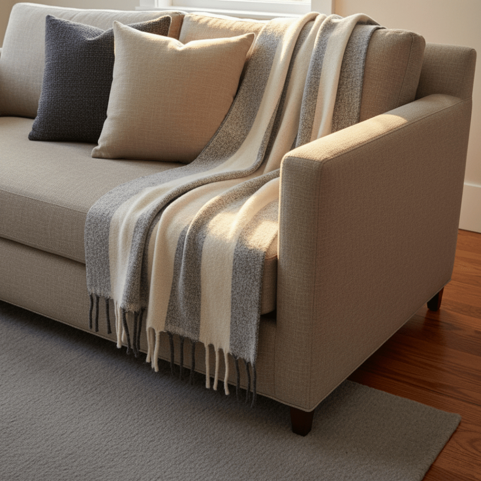 Kockás 'Beatriz Stripe' kockás takaró 130x170cm - Fekete/fehér