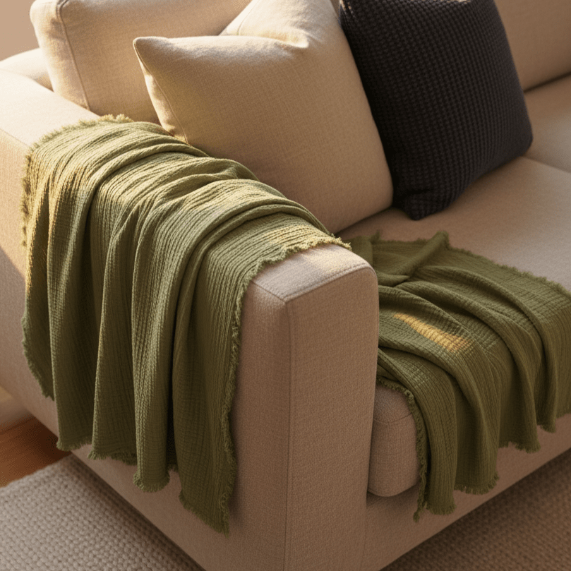 Muszlin takaró 'Dorena' 130x170cm - Zöld