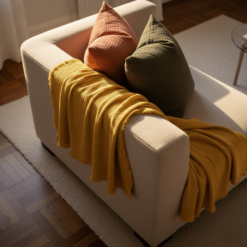 Muszlin takaró 'Dorena' 130x170cm - Sárga